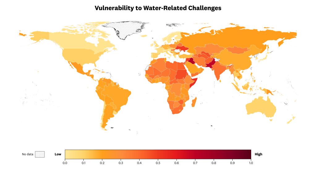 La vulnerabilità delle diverse regioni della Terra alla bancarotta idrica.